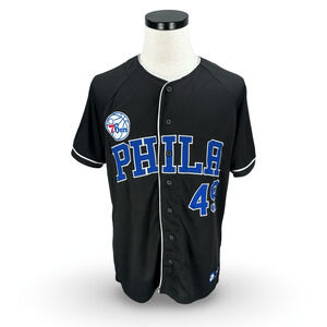 Ultra Game NBA Philadelphia 76ers Baseball Jersey Mens Medium Black Button Front